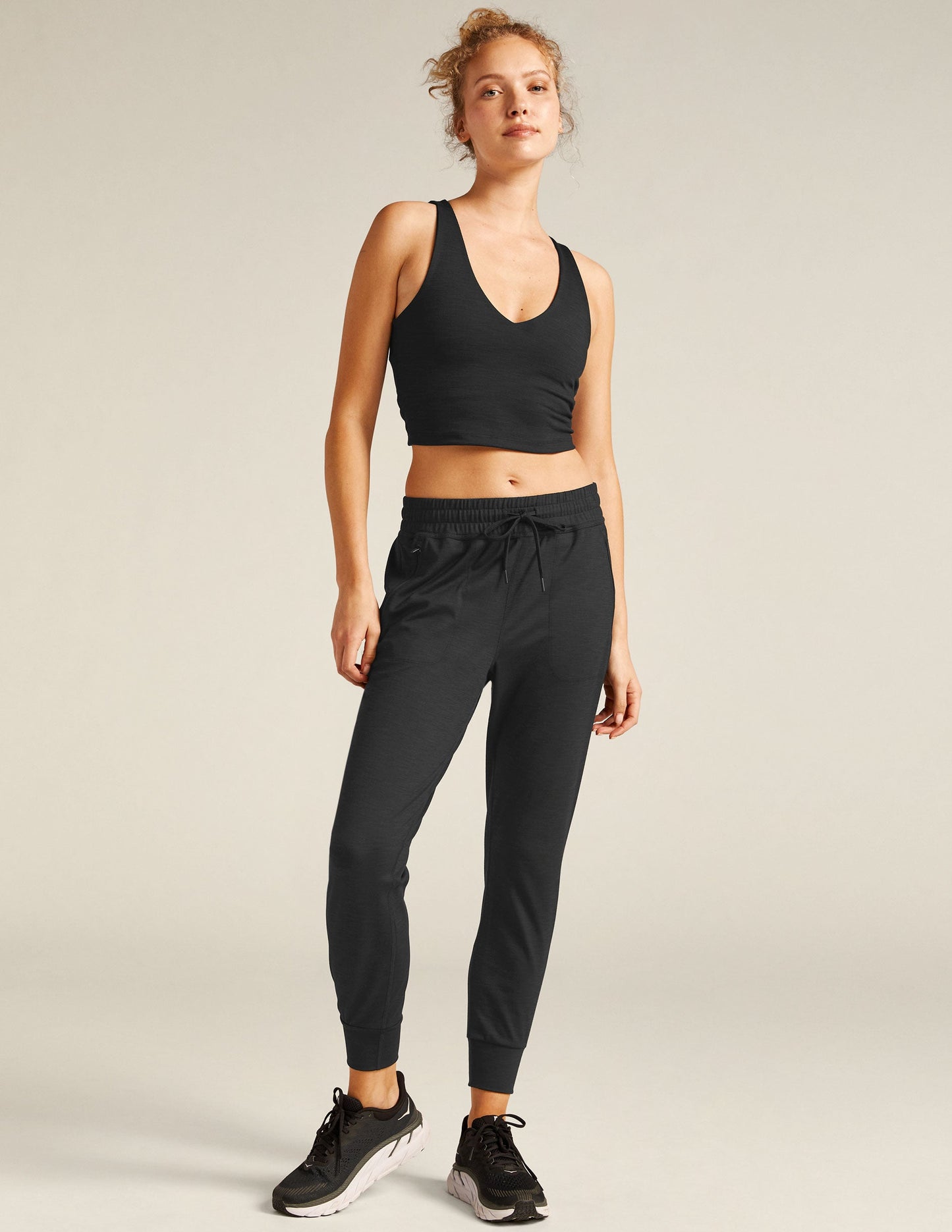 Beyond Yoga Heather Rib Street Joggers: Black Slim Fit, High-Waisted Comfort