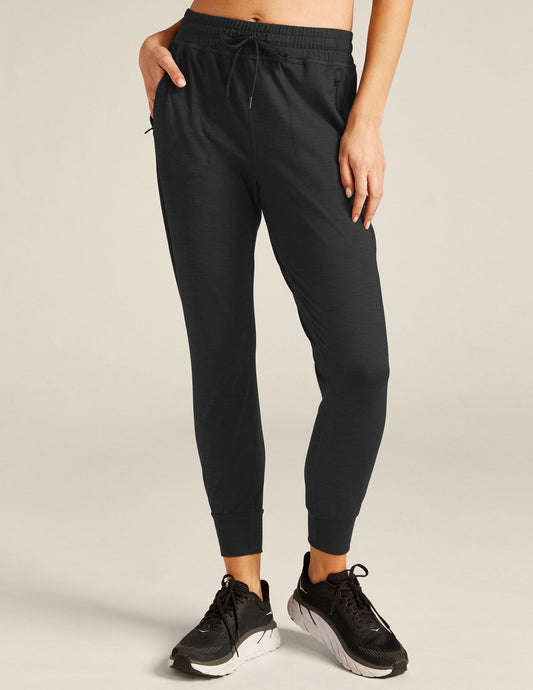 Beyond Yoga Heather Rib Street Joggers: Black Slim Fit, High-Waisted Comfort