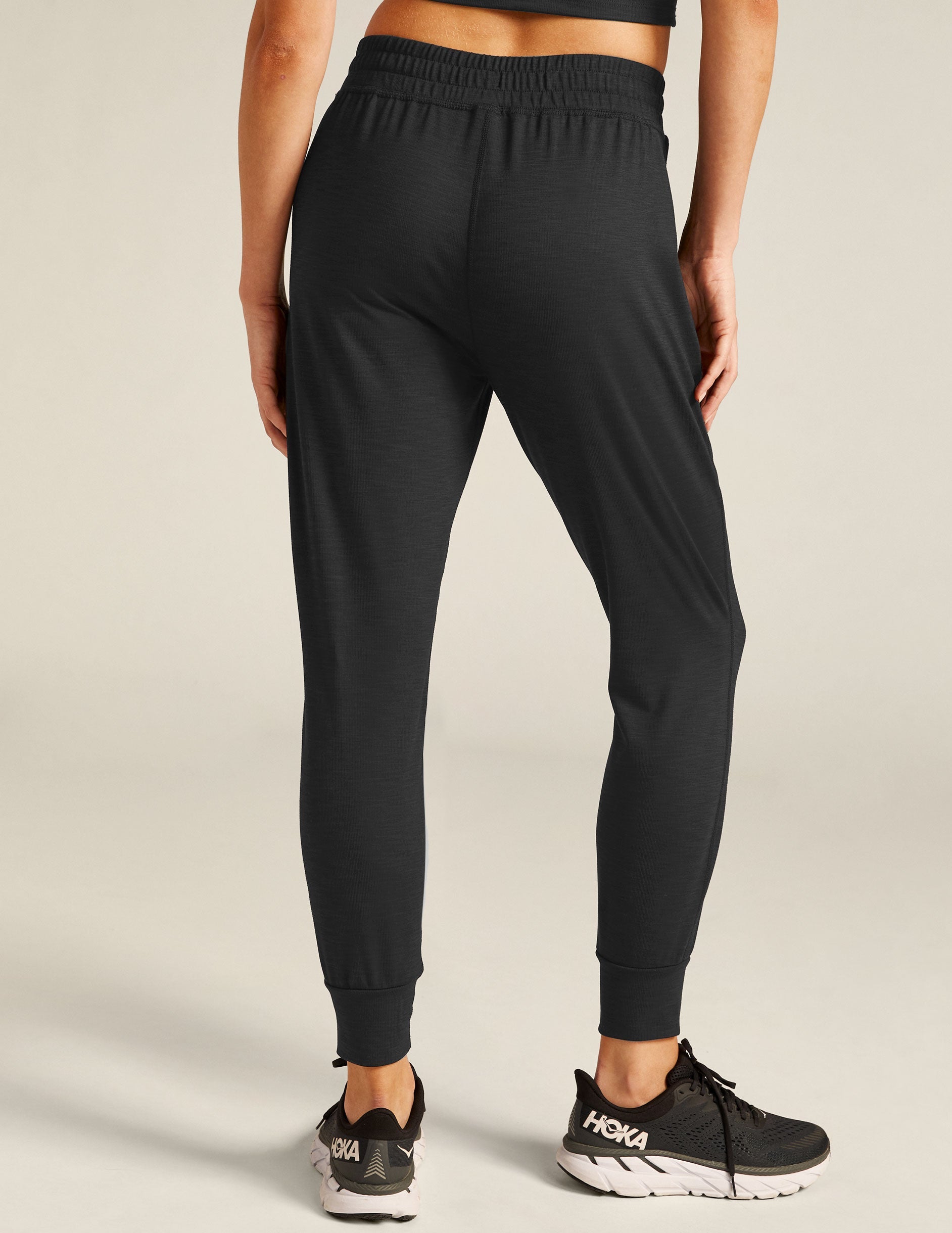 Beyond Yoga Heather Rib Street Joggers: Black Slim Fit, High-Waisted Comfort