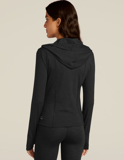 Heather Rib Morning Jog Hoodie: Women's Full-Zip Activewear Jacket with Thumbholes