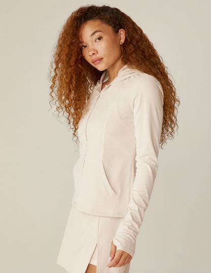 Cozy Heather Ribbed Zip-Up Hoodie: Thumbholes, Pockets, Slim Fit Comfort