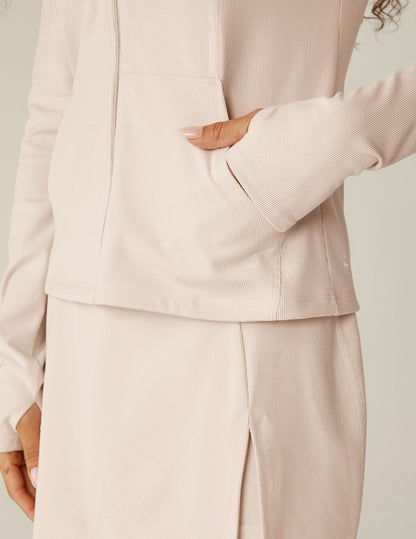 Cozy Heather Ribbed Zip-Up Hoodie: Thumbholes, Pockets, Slim Fit Comfort