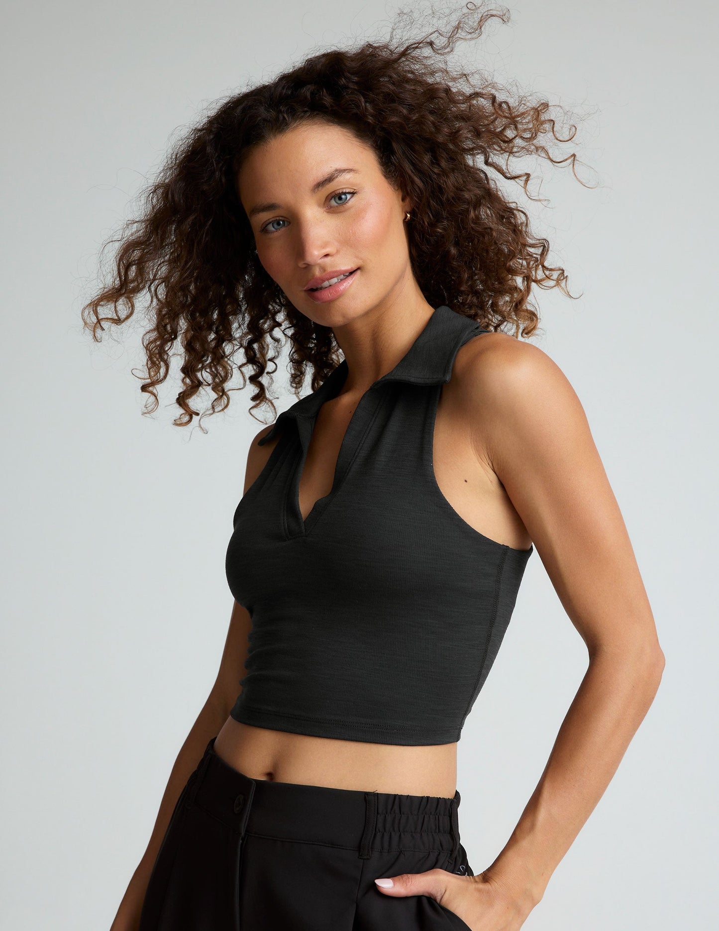 Stylish Heather Ribbed Prep Cropped Tank Top for Active Women