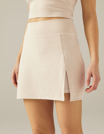 Versatile Heather Rib Skirt with Built-in Shorts and Hidden Pocket