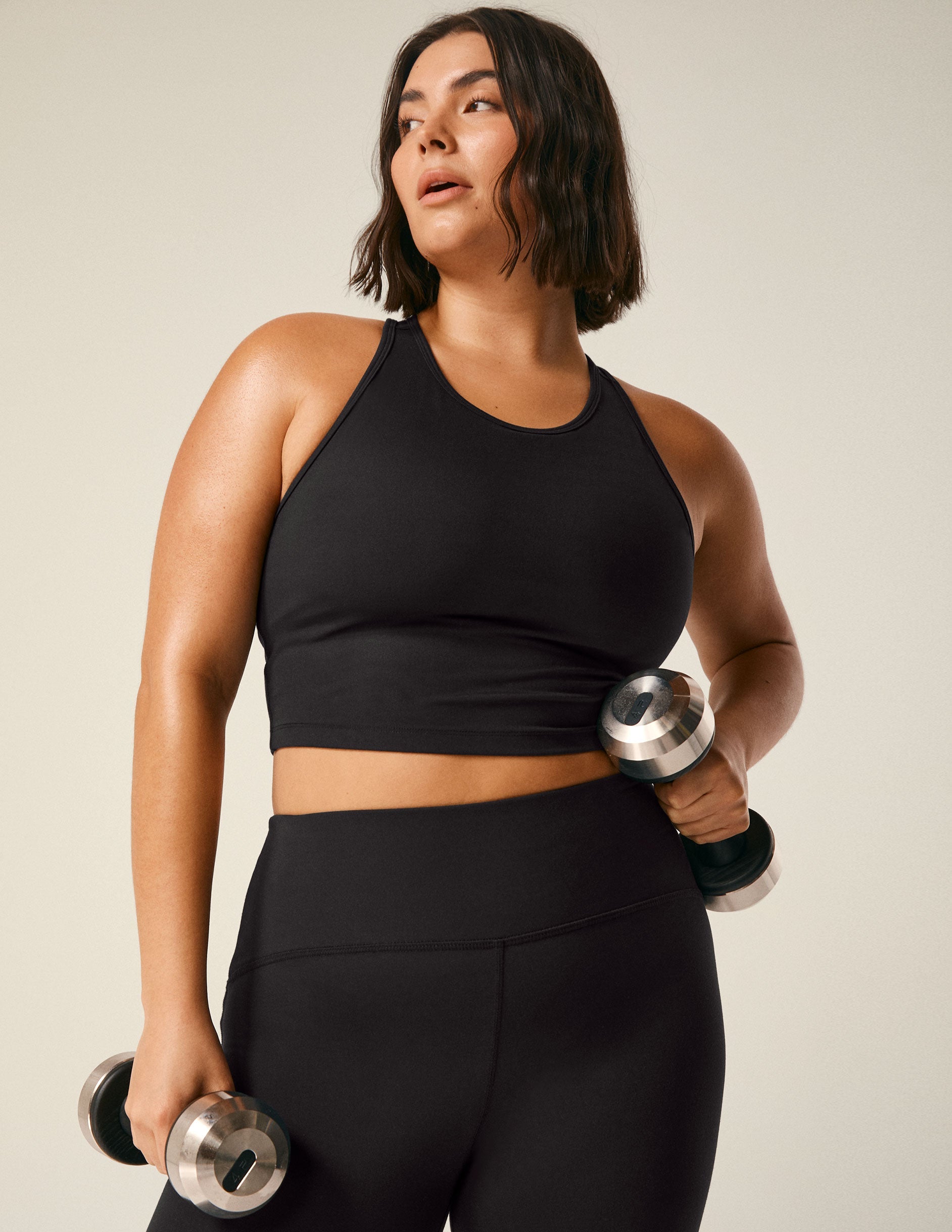 Beyond Yoga POWERBEYOND™ Strive Cropped Tank: Racerback, Medium Support, Black