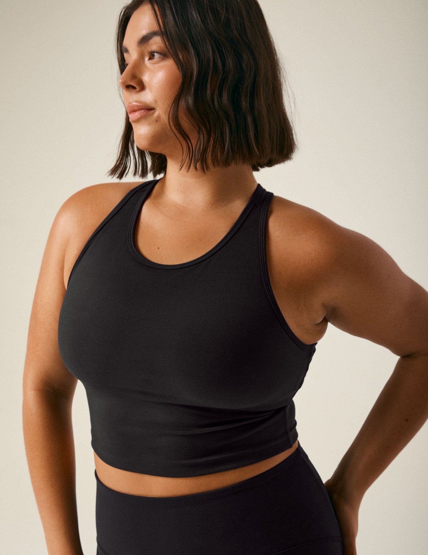 Beyond Yoga POWERBEYOND™ Strive Cropped Tank: Racerback, Medium Support, Black