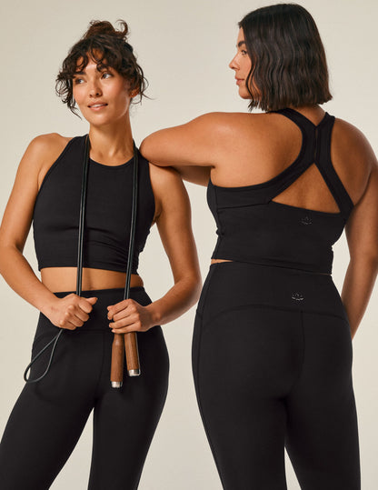 Beyond Yoga POWERBEYOND™ Strive Cropped Tank: Racerback, Medium Support, Black