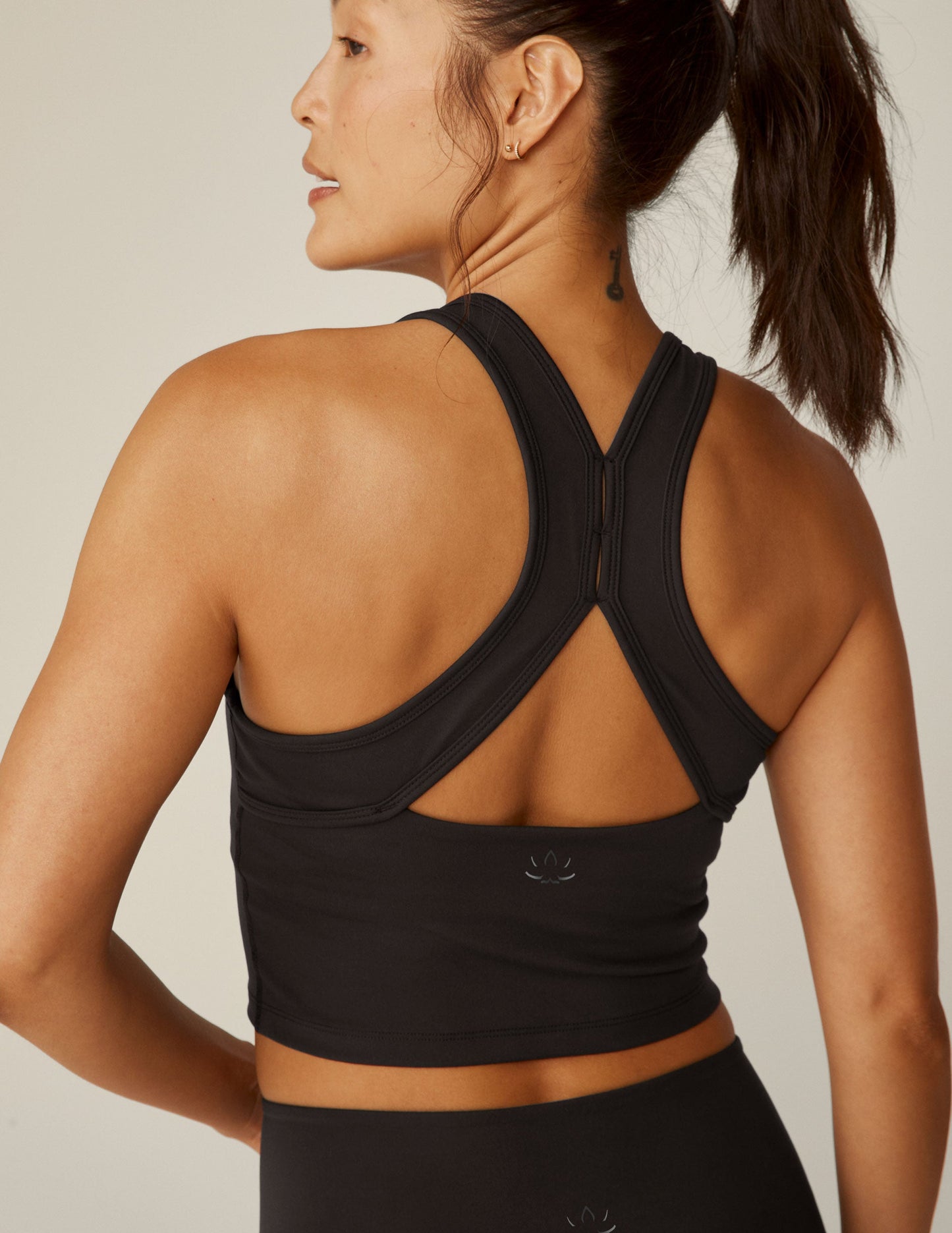 Beyond Yoga POWERBEYOND™ Strive Cropped Tank: Racerback, Medium Support, Black