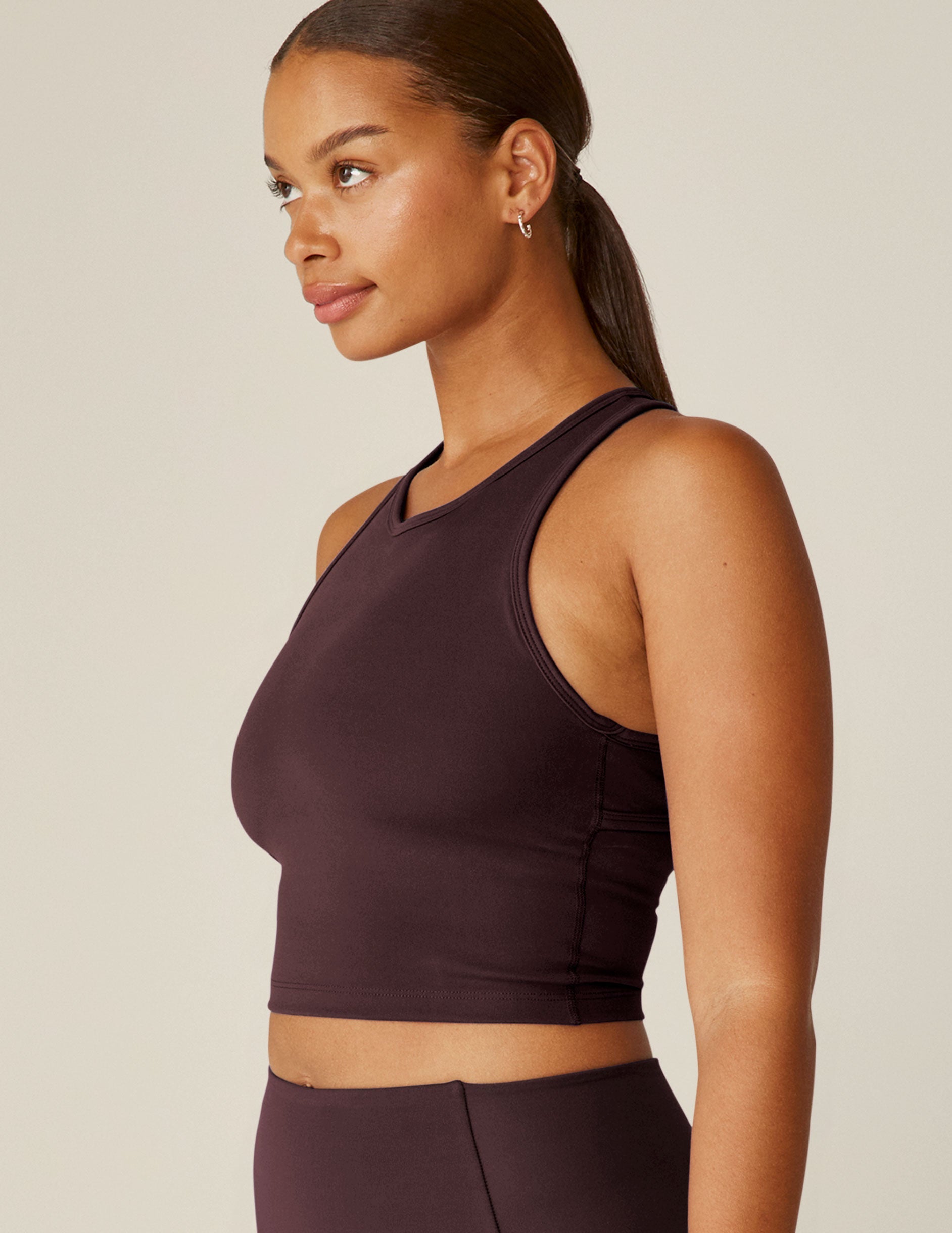 POWERBEYOND™ Strive Cropped Racerback Tank: Supportive Activewear with Built-in Shelf Bra