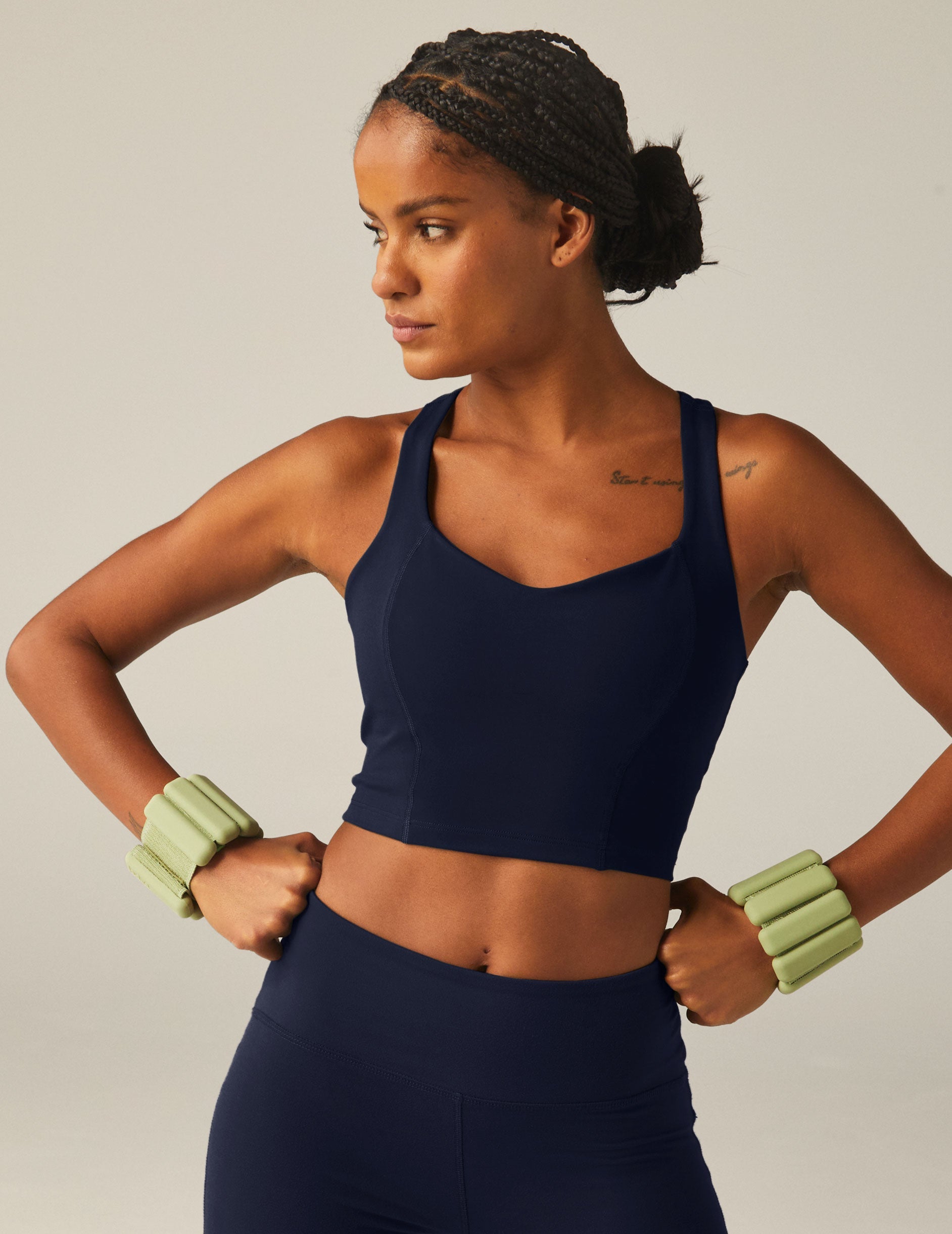 POWERBEYOND™ Intensity Racerback Cropped Tank: Built-in Bra, Medium Support, Navy Blue