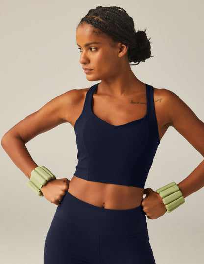 POWERBEYOND™ Intensity Racerback Cropped Tank: Built-in Bra, Medium Support, Navy Blue