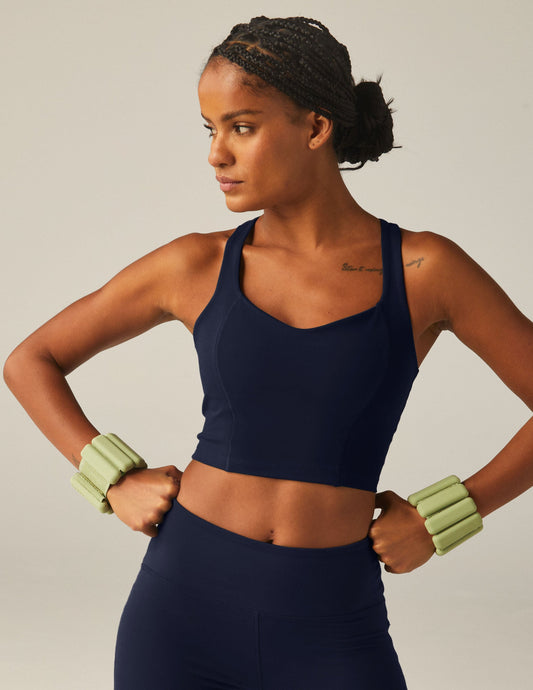 POWERBEYOND™ Intensity Racerback Cropped Tank: Built-in Bra, Medium Support, Navy Blue