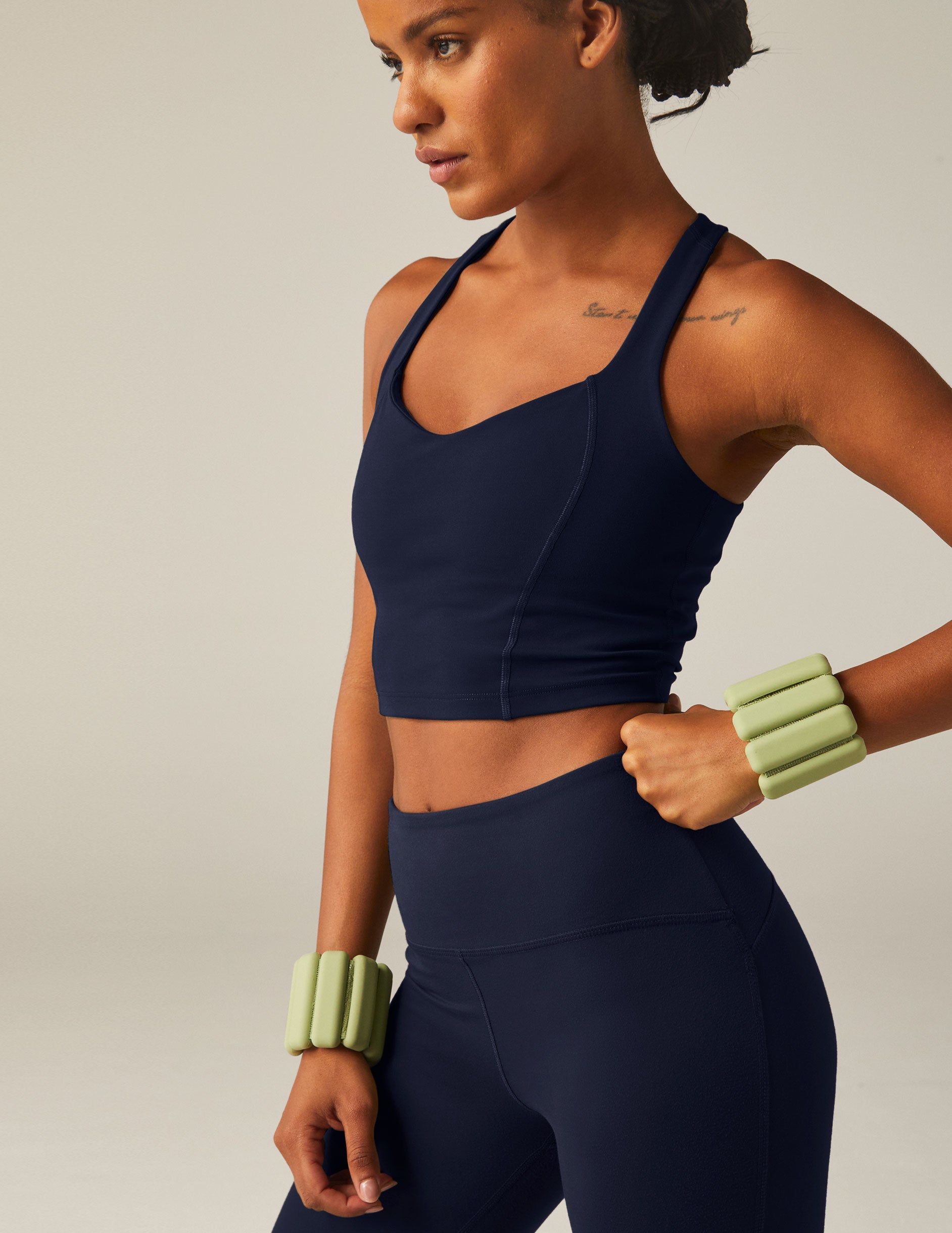 POWERBEYOND™ Intensity Racerback Cropped Tank: Built-in Bra, Medium Support, Navy Blue