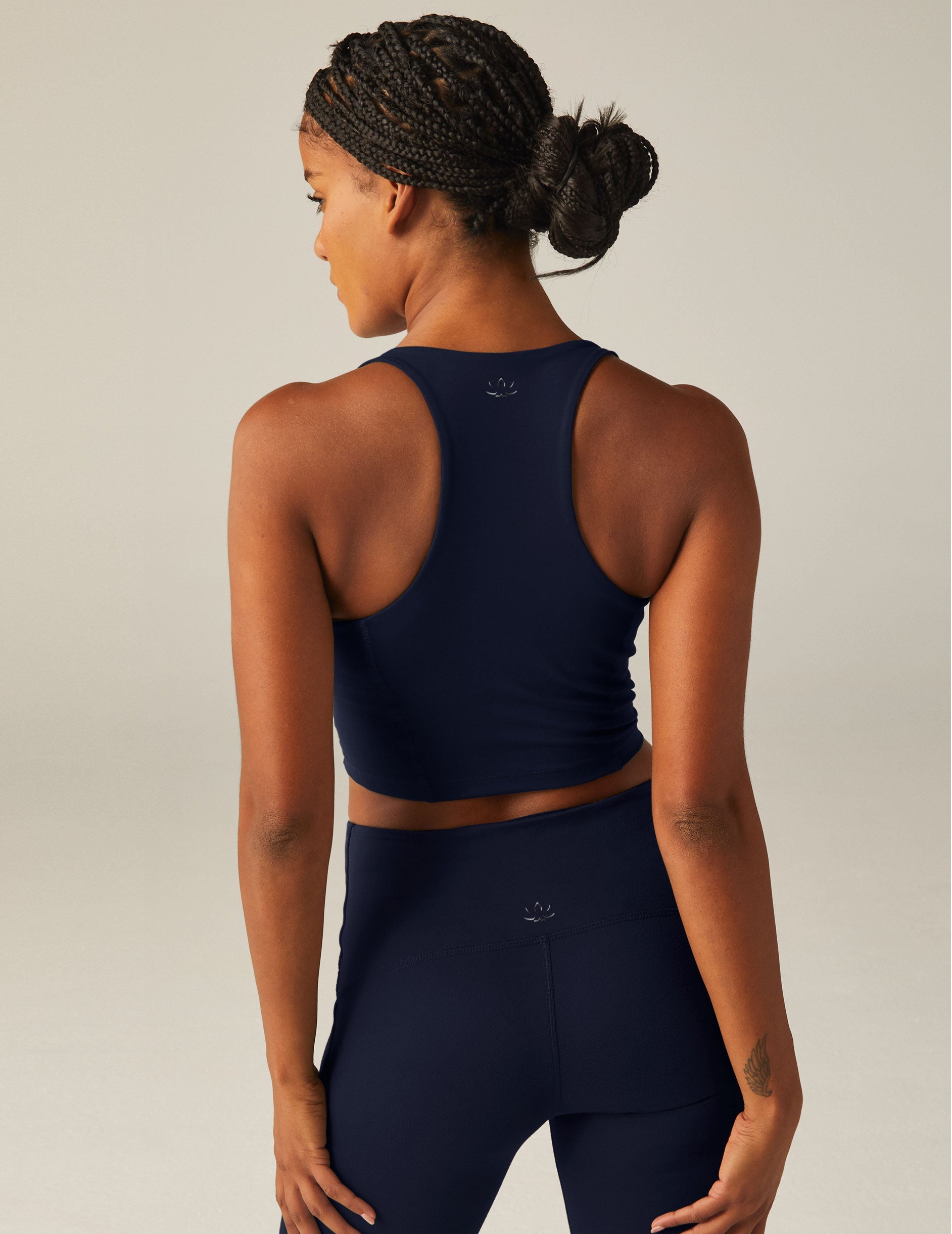 POWERBEYOND™ Intensity Racerback Cropped Tank: Built-in Bra, Medium Support, Navy Blue
