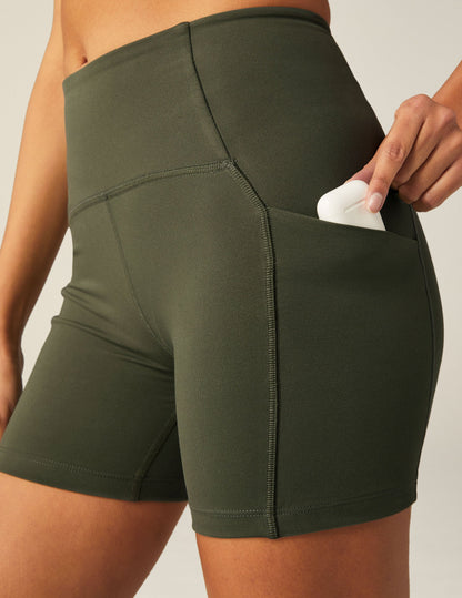 POWERBEYOND™ Strive Sculpting High-Waisted Pocket Biker Shorts - Modern Olive
