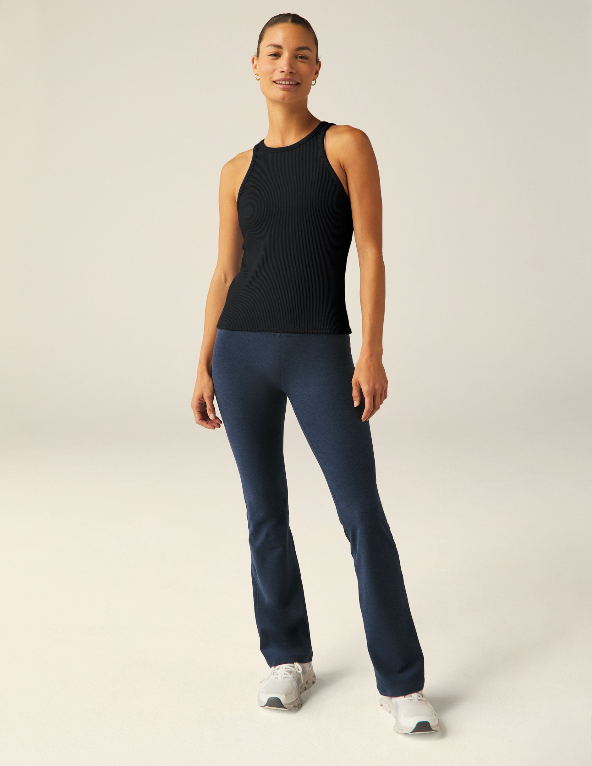 Beyond Yoga Black Ribbed Formation Tank: High Neck, Slim Fit, Flattering Silhouette Essential Top