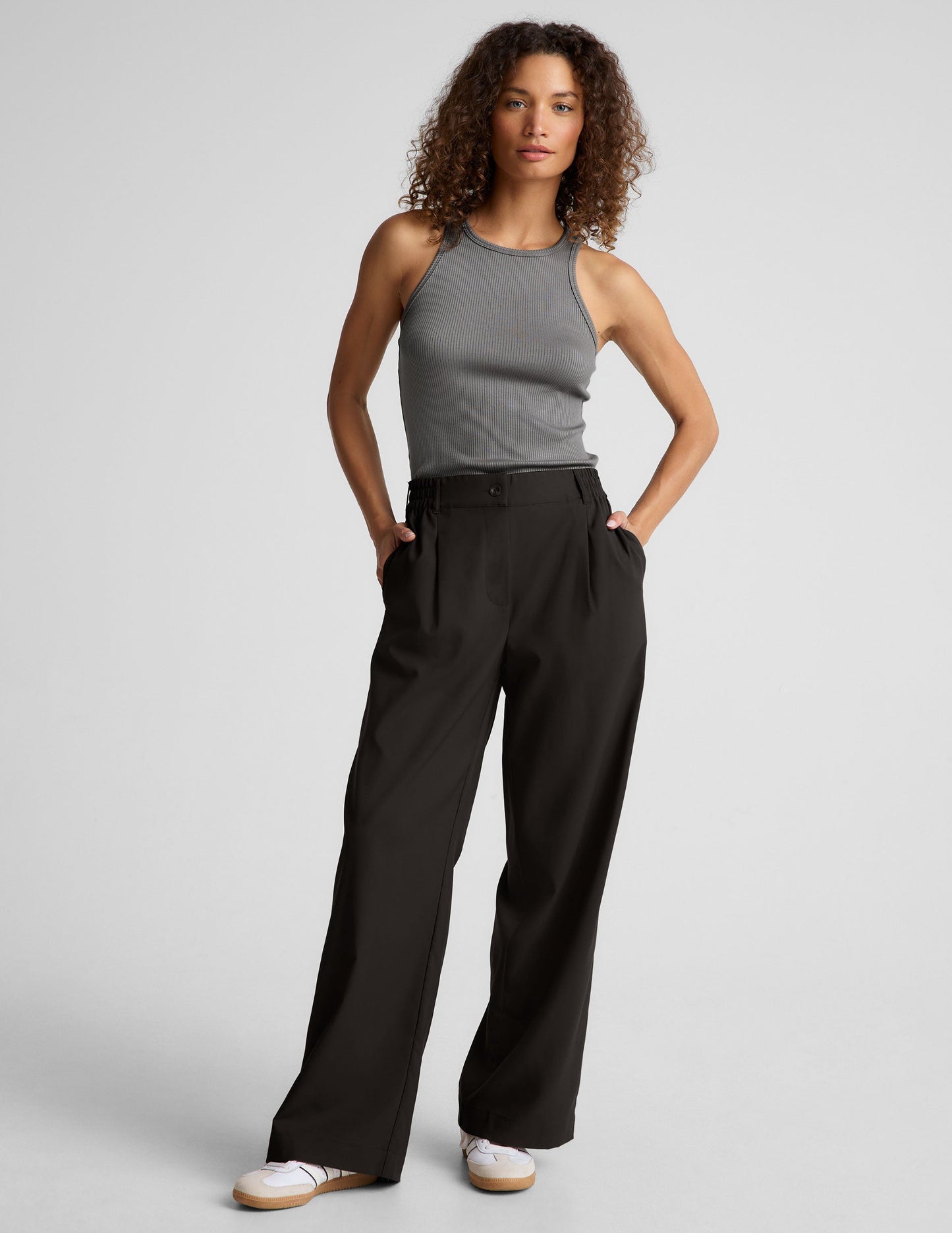 Women's Ribbed Formation Tank Top: Slim Fit, Crew Neck, Stone Gray