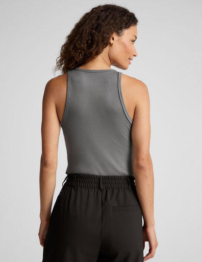 Women's Ribbed Formation Tank Top: Slim Fit, Crew Neck, Stone Gray
