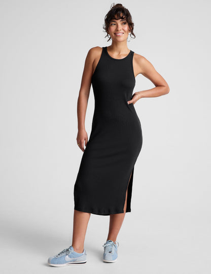 Elevated Ribbed Midi Tank Dress with Side Slits for Women
