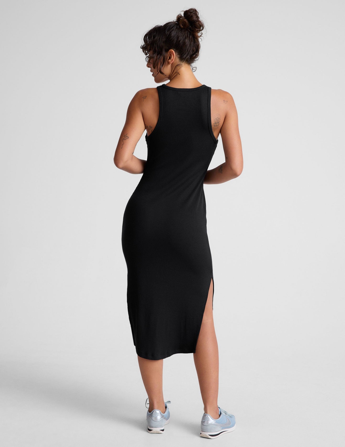 Elevated Ribbed Midi Tank Dress with Side Slits for Women