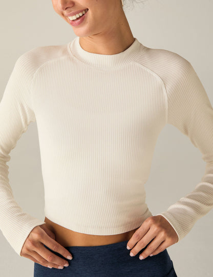 Women's Cozy Ribbed Mock Neck Cropped Top - Stylish Stretch Performance