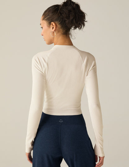 Women's Cozy Ribbed Mock Neck Cropped Top - Stylish Stretch Performance