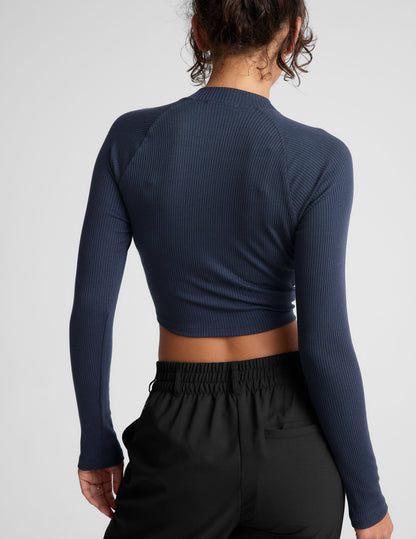 Comfortable Ribbed Mock Neck Cropped Long Sleeve Top for Women