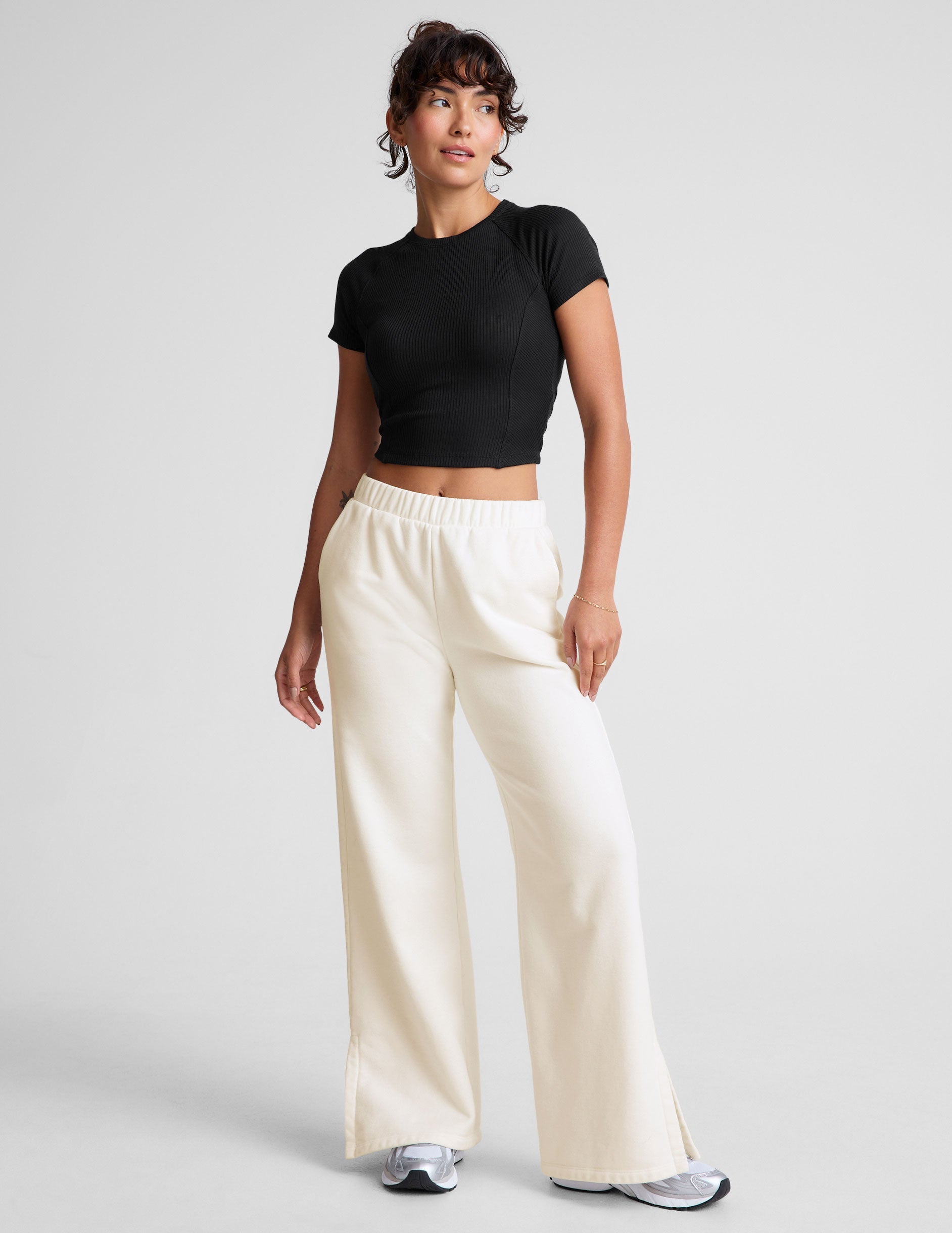 Soft Ribbed Cropped Tee: High Neck, Fitted, Flattering Black Top