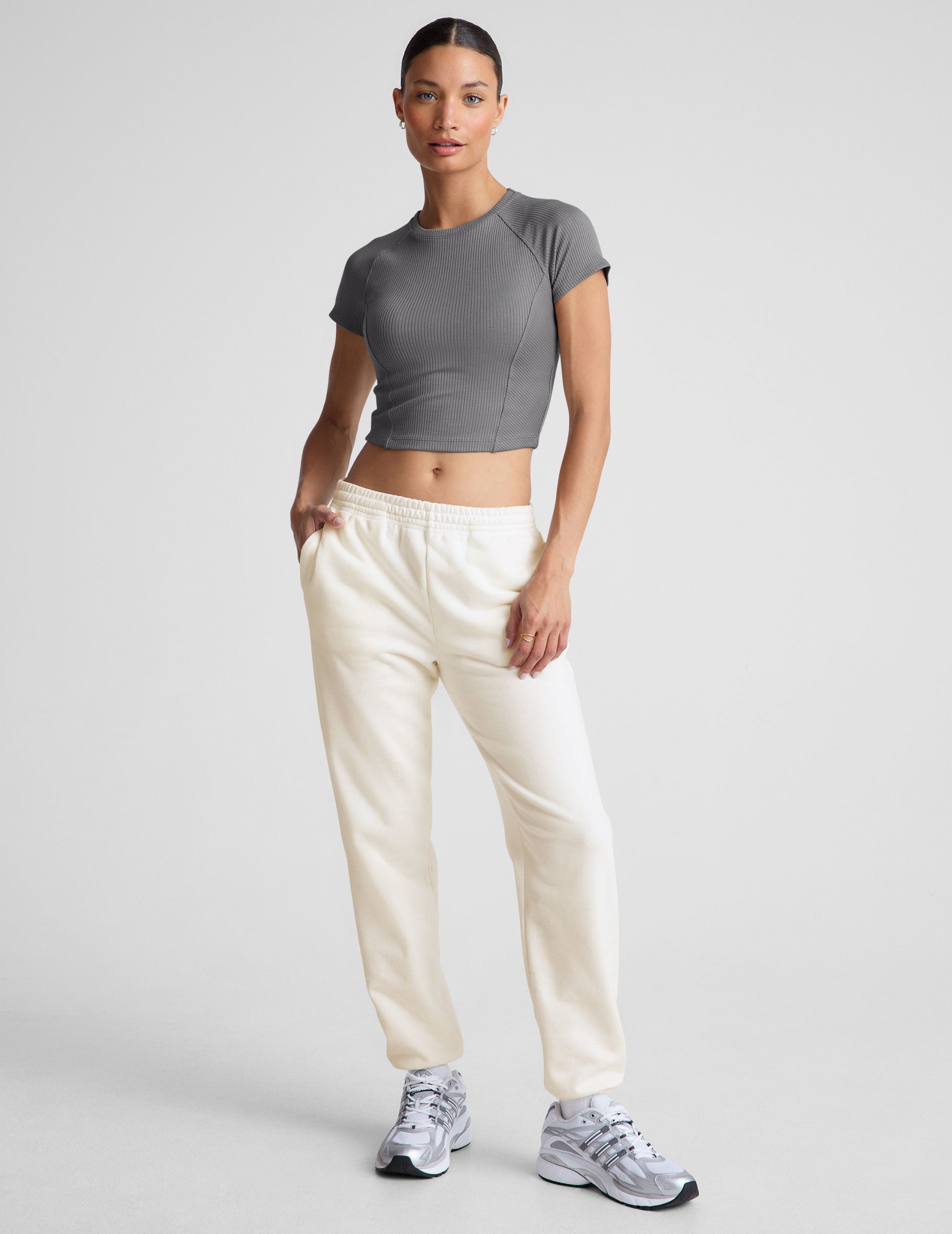 Women's Ribbed High-Neck Cropped Tee: Soft, Fitted, Flattering Activewear Top