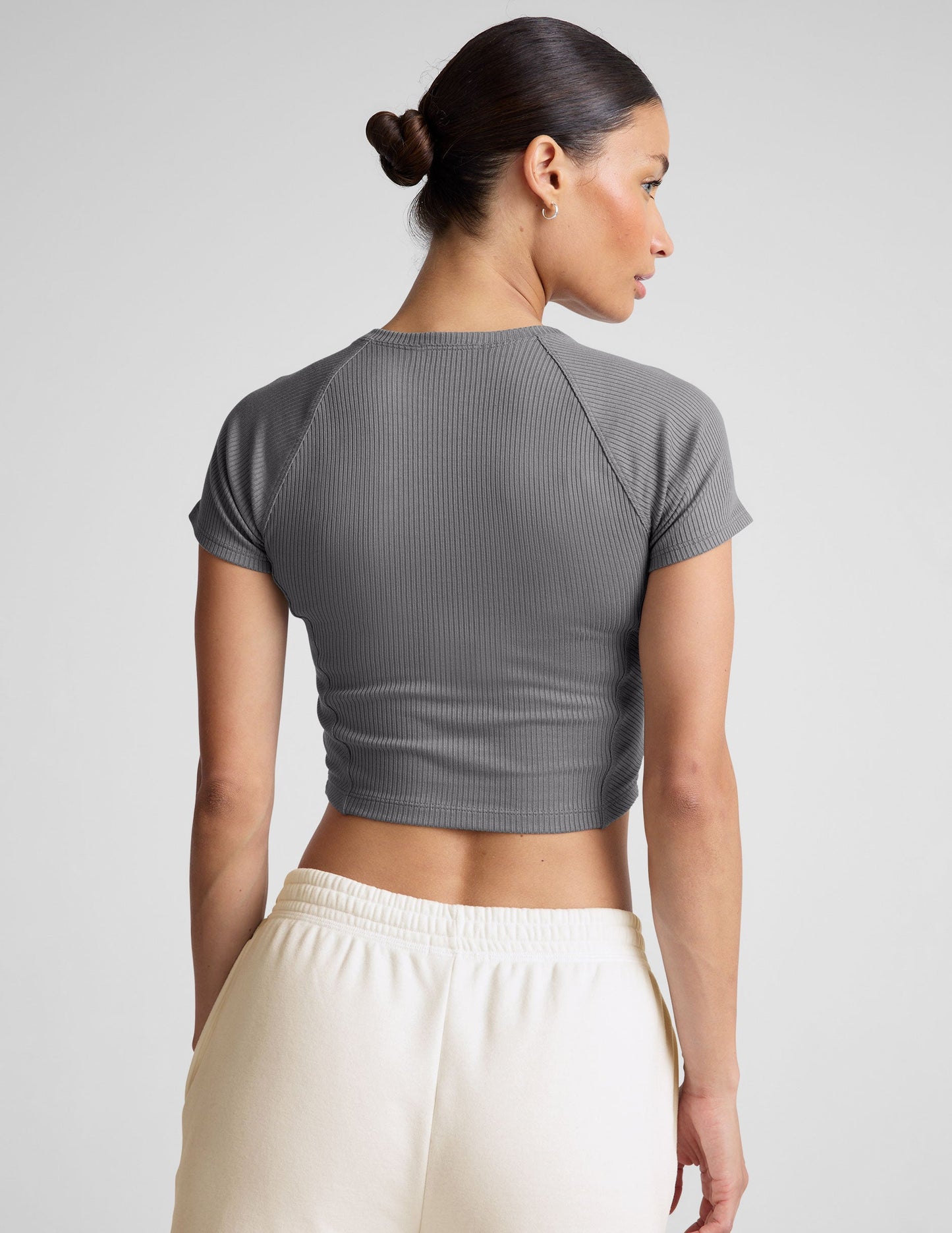Soft Ribbed Cropped Tee: High Neck, Fitted, Flattering Athleisure Style