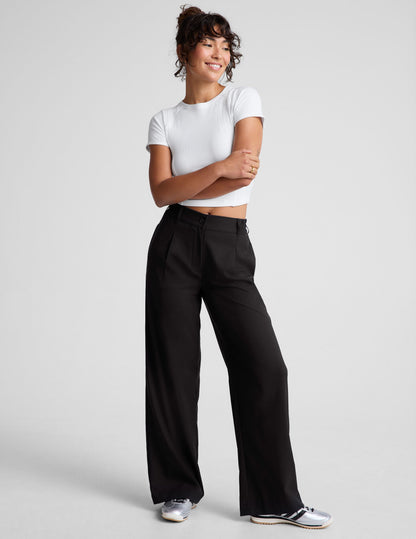 Women's Versatile Wide Leg Trousers: Comfortable Flowy Mid-Rise Pants with Pockets