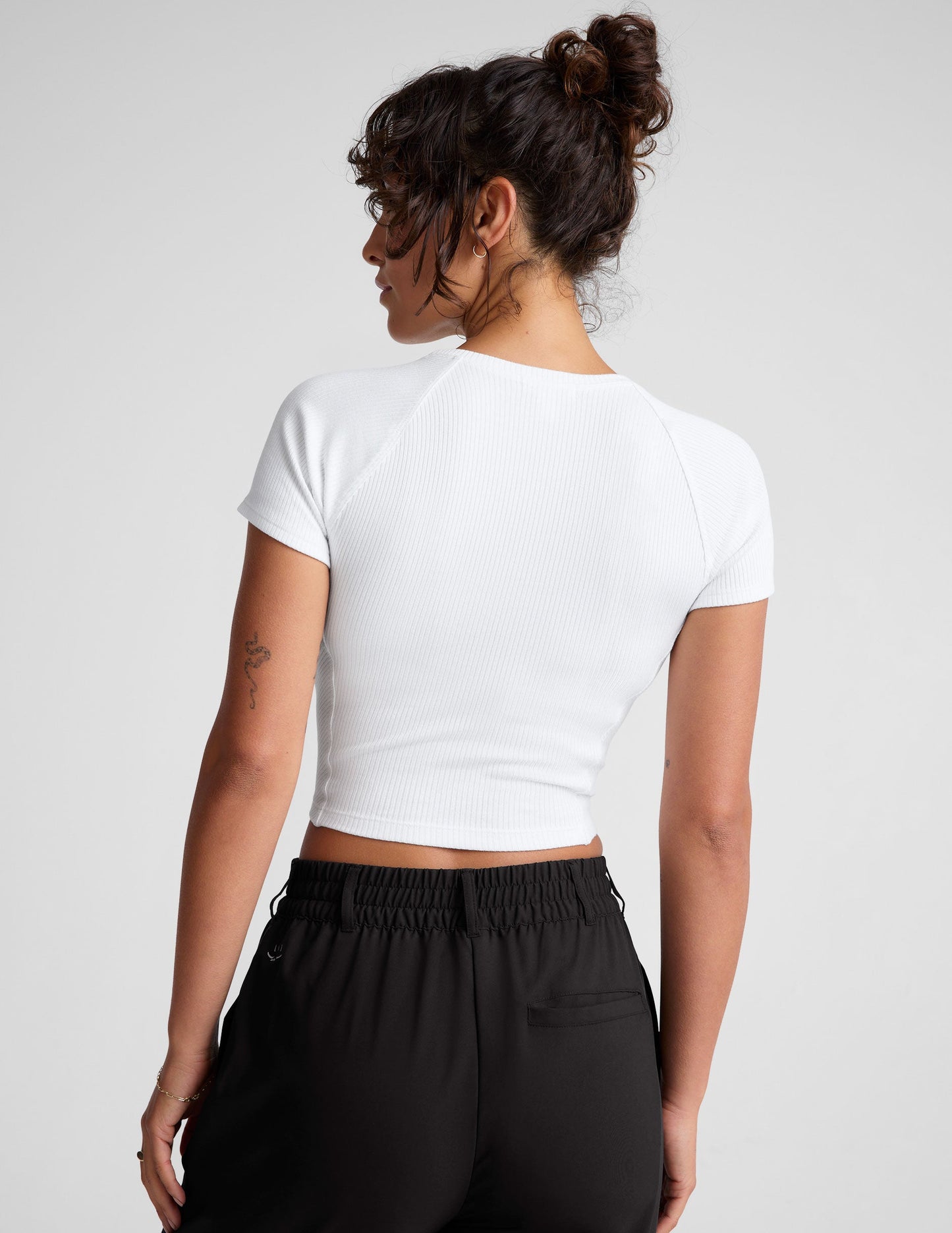 Women's Ribbed High Neck Cropped Tee, Soft Fitted Silhouette Top White