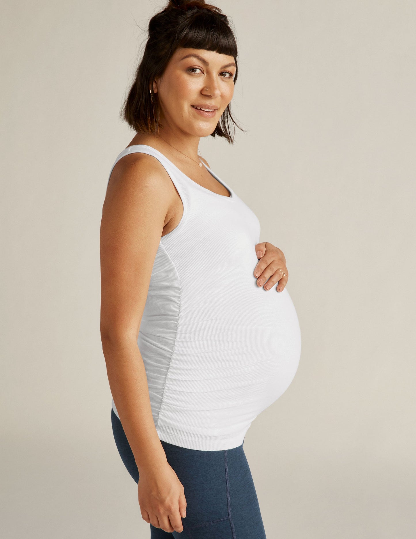 Comfortable V-Neck Maternity Tank Top with Shirred Sides for Pregnancy Support