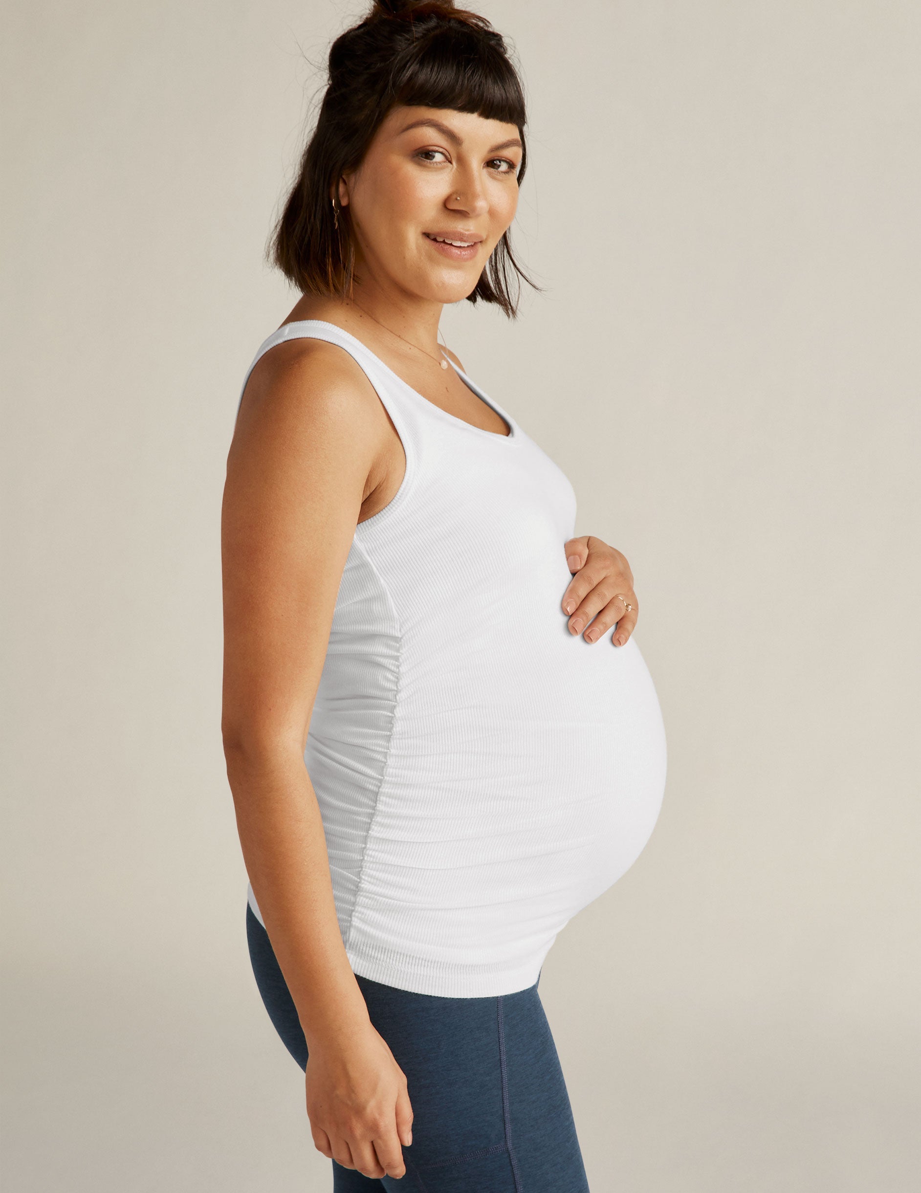 Comfortable V-Neck Maternity Tank Top with Shirred Sides for Pregnancy Support