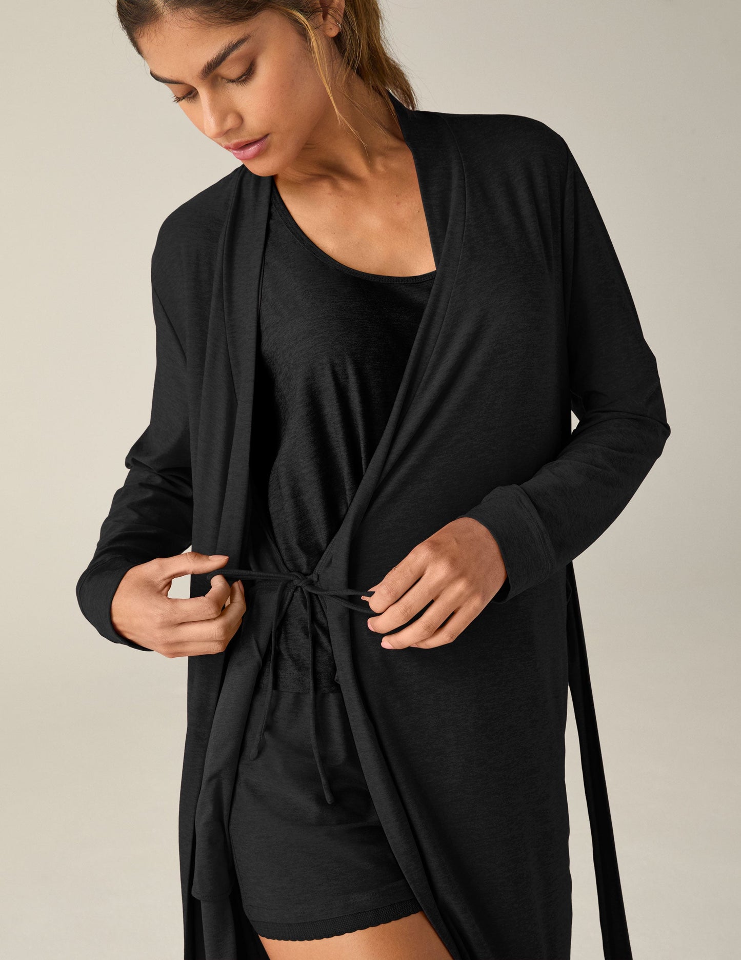 Featherweight Soft Pocket Robe for Cozy Slow Mornings Loungewear Black