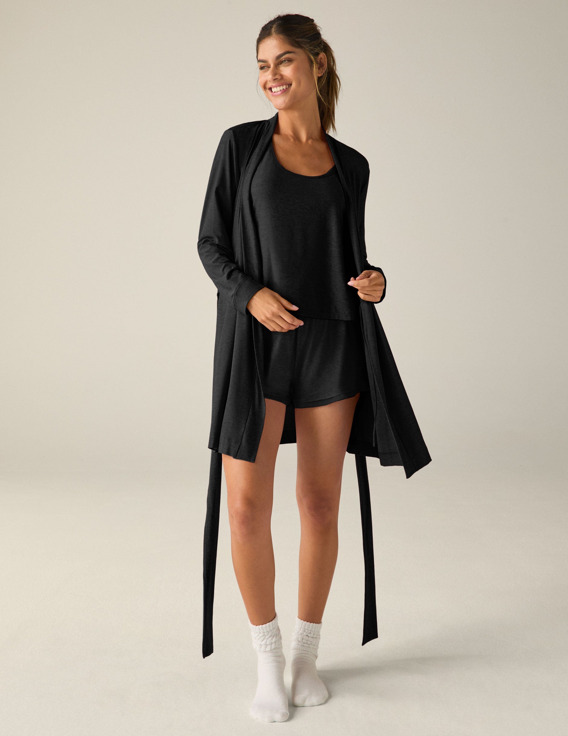 Featherweight Soft Pocket Robe for Cozy Slow Mornings Loungewear Black