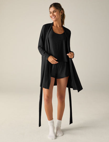 Featherweight Soft Pocket Robe for Cozy Slow Mornings Loungewear Black