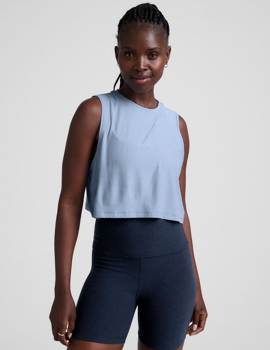 Featherweight Minimal Cropped Tank Top: Moisture-Wicking, Relaxed Fit, Blue Zen