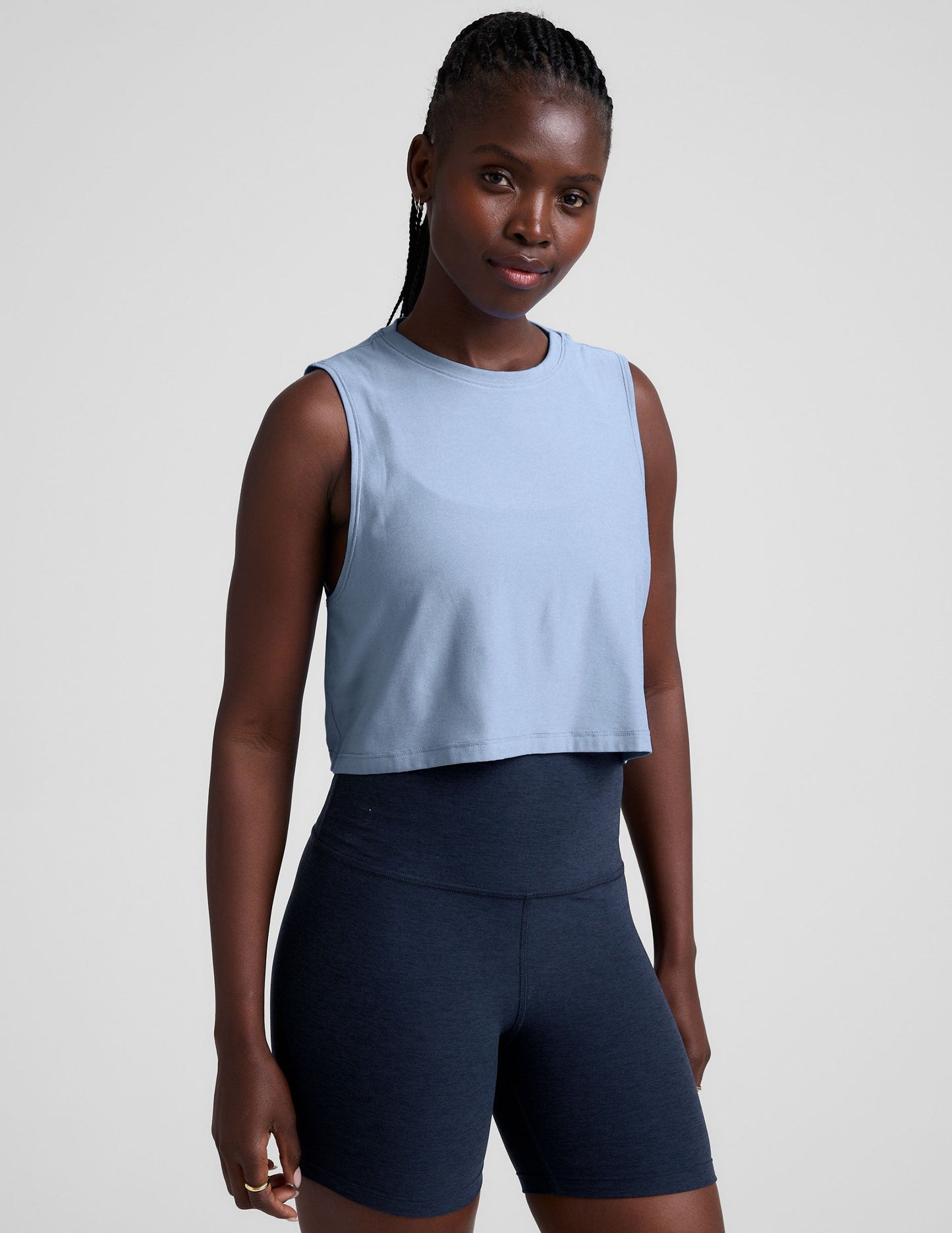 Featherweight Minimal Cropped Tank Top: Moisture-Wicking, Relaxed Fit, Blue Zen