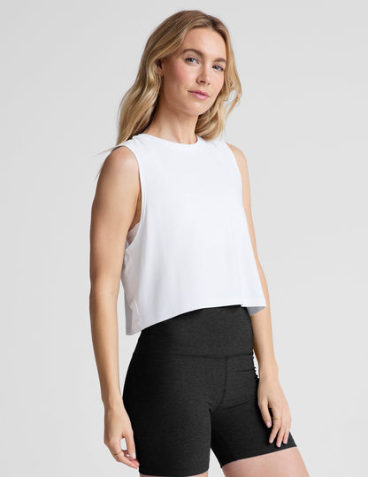 Cloud White Featherweight Cropped Tank Top - Lightweight Relaxed Fit Everyday Comfort