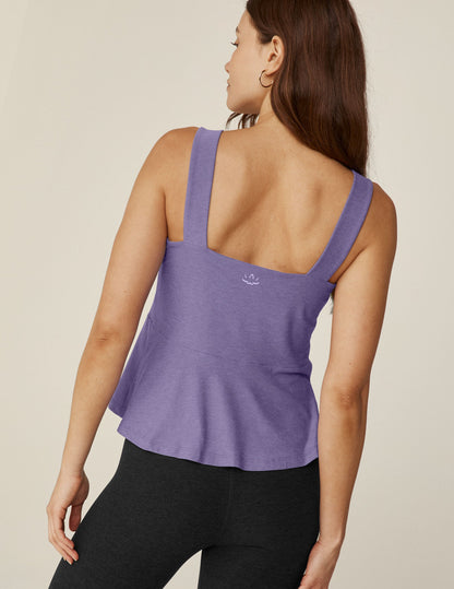 Featherweight Flounce Tank: Soft Indigo Heather Square Neck Peplum Top