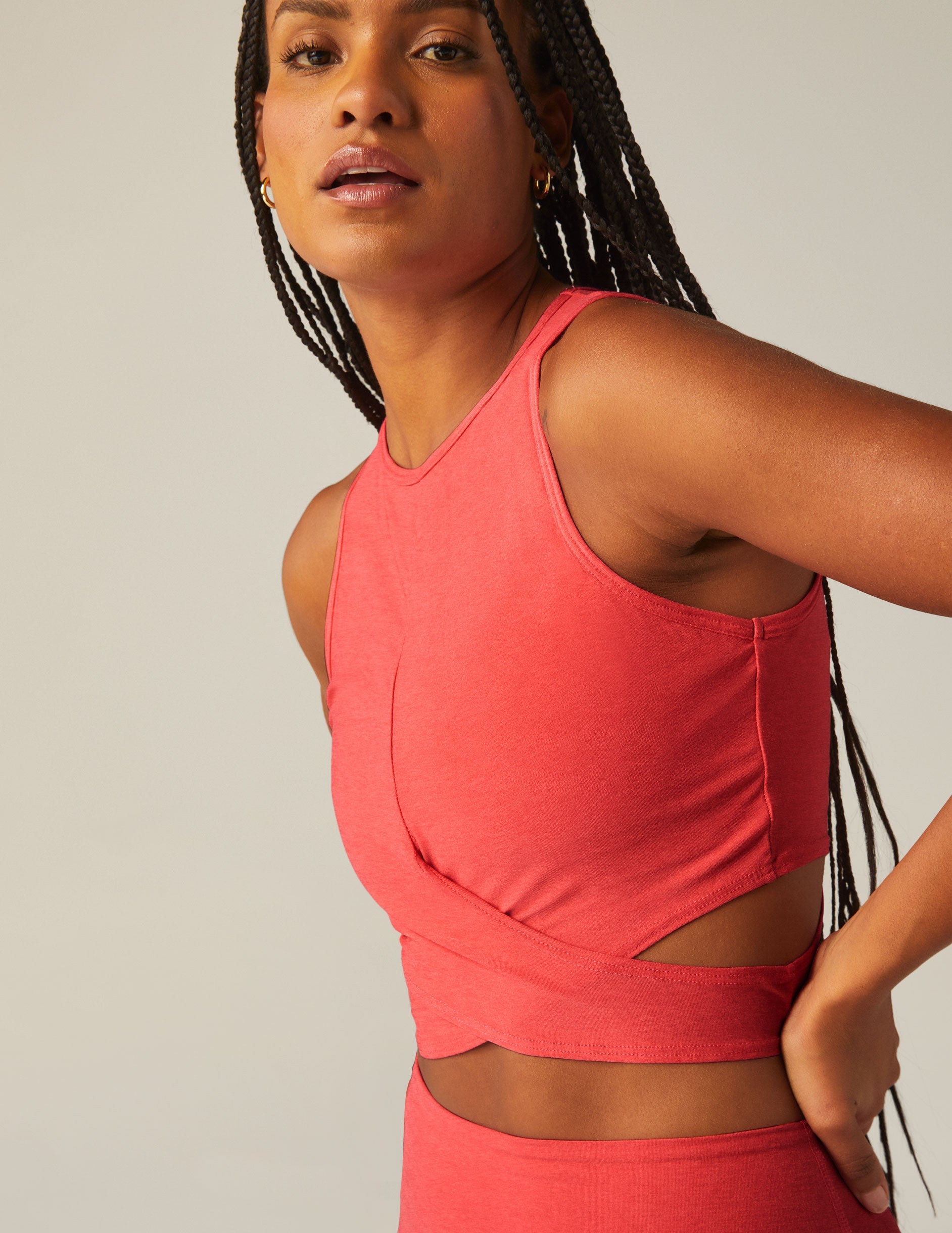 Ultra-Soft Featherweight Embrace Cropped Tank: Stylish Criss-Cross Front Design