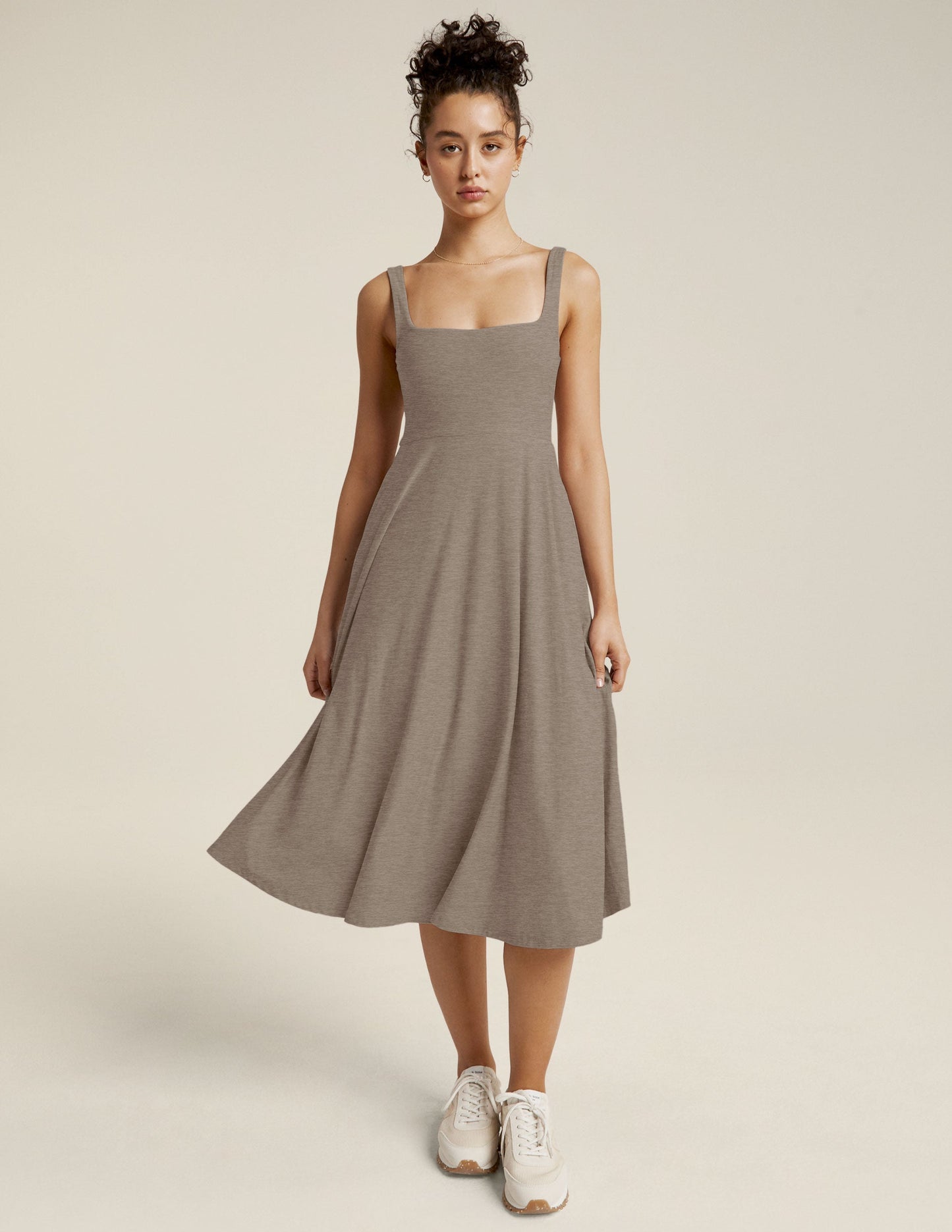 Featherweight Square Neck Midi Dress: Ultra-Soft, Lightweight, Chic, Pockets, Everyday