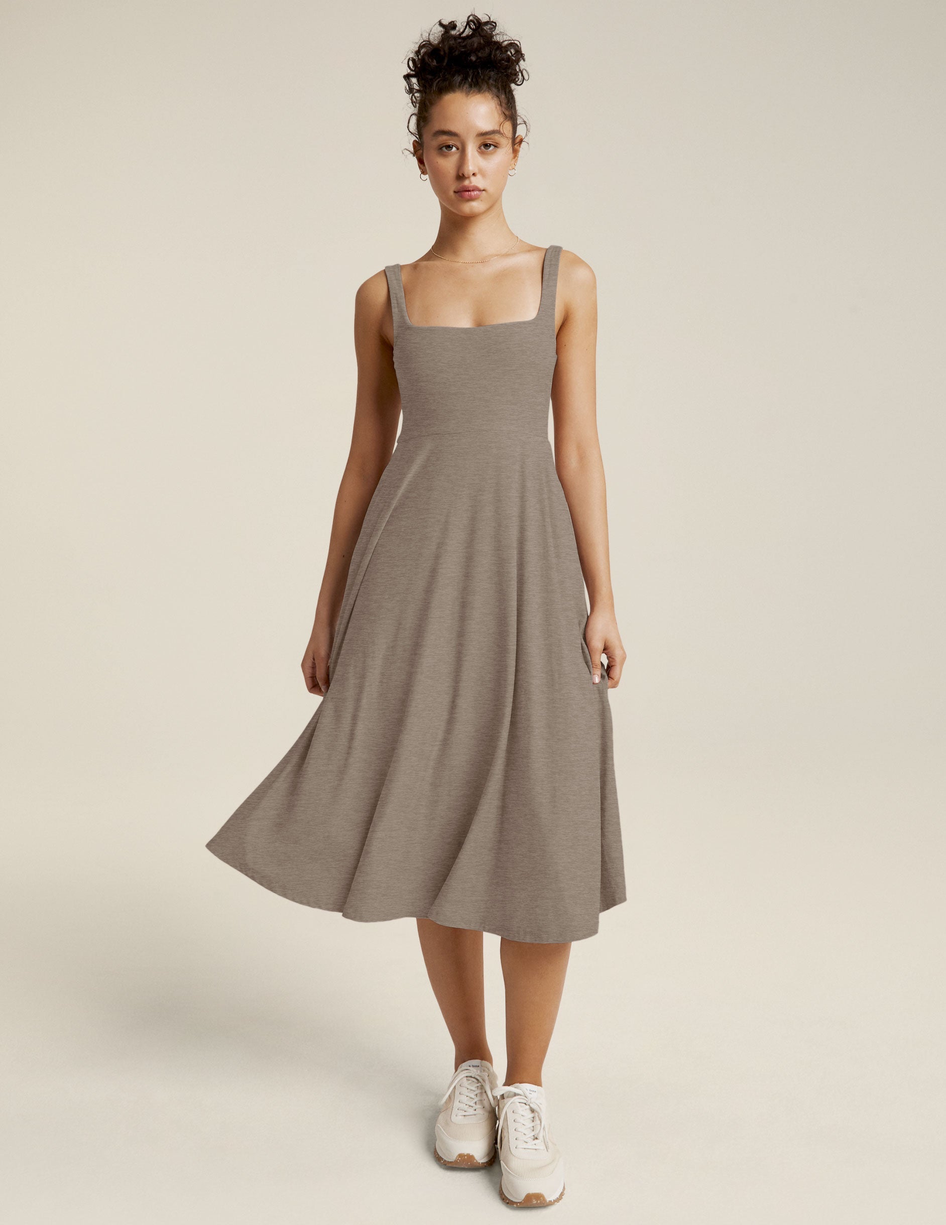 Featherweight Square Neck Midi Dress: Ultra-Soft, Lightweight, Chic, Pockets, Everyday