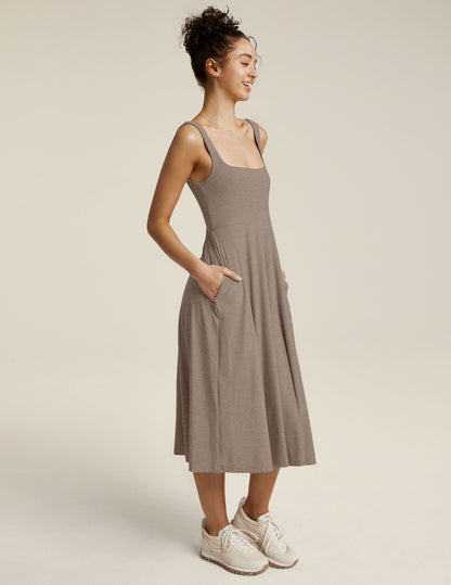 Featherweight Square Neck Midi Dress: Ultra-Soft, Lightweight, Chic, Pockets, Everyday