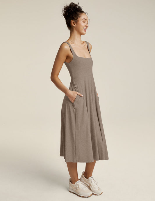 Featherweight Square Neck Midi Dress: Ultra-Soft, Lightweight, Chic, Pockets, Everyday