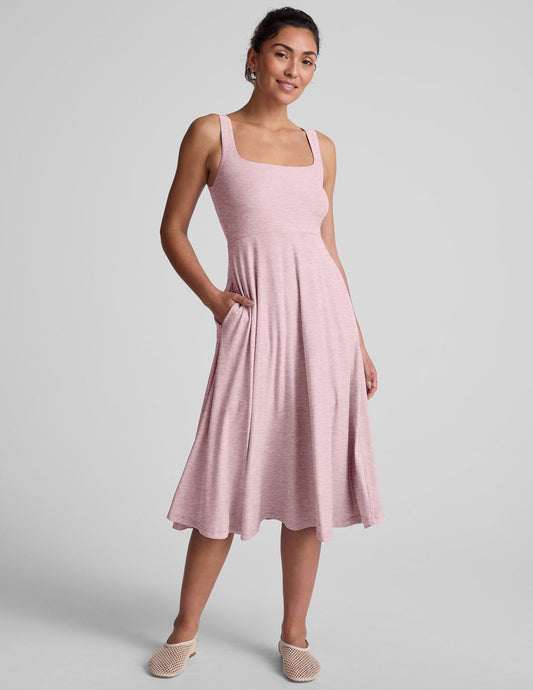 Featherweight Square Neck Midi Dress with Pockets - Lightweight Spacedye Comfort