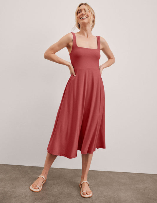 Butter-Soft Featherweight Square Neck Midi Dress with Pockets - Lightweight Spacedye