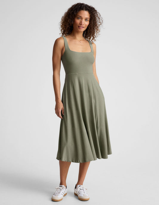 Buttery Soft Featherweight Square Neck Midi Dress with Pockets