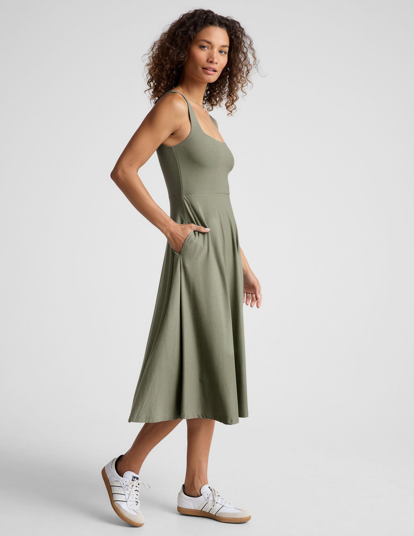 Buttery Soft Featherweight Square Neck Midi Dress with Pockets